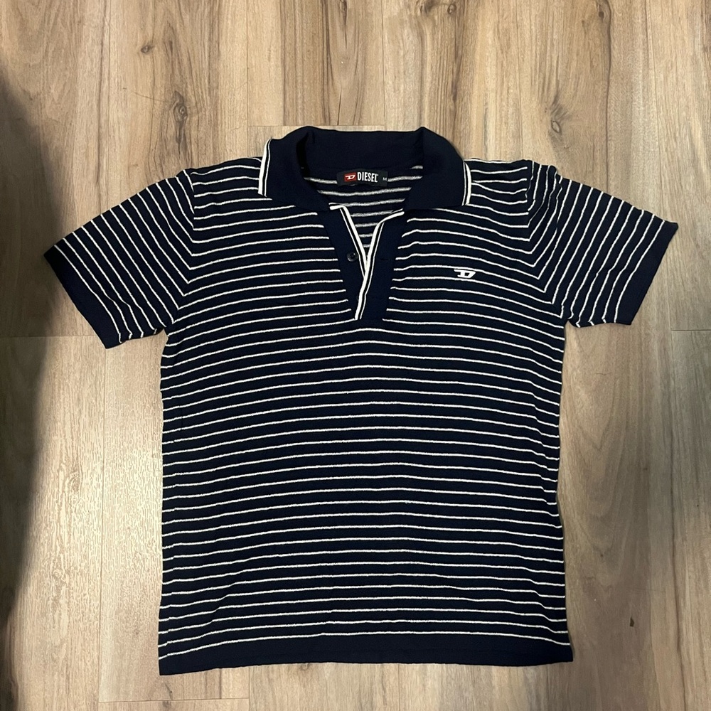 Nautica Black and White Striped Polo Shirt